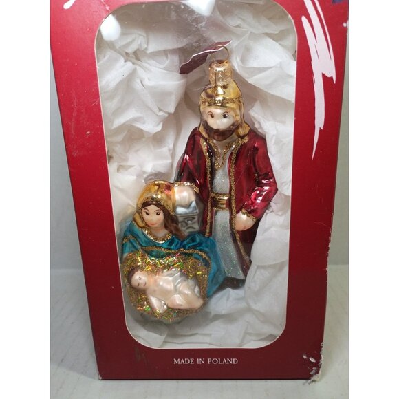 Blown Glass Ornament Holy Family Nativity Glassware Art Studio 7" Poland - Picture 2 of 5
